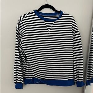 Striped Black and White Sweater with Blue Accents